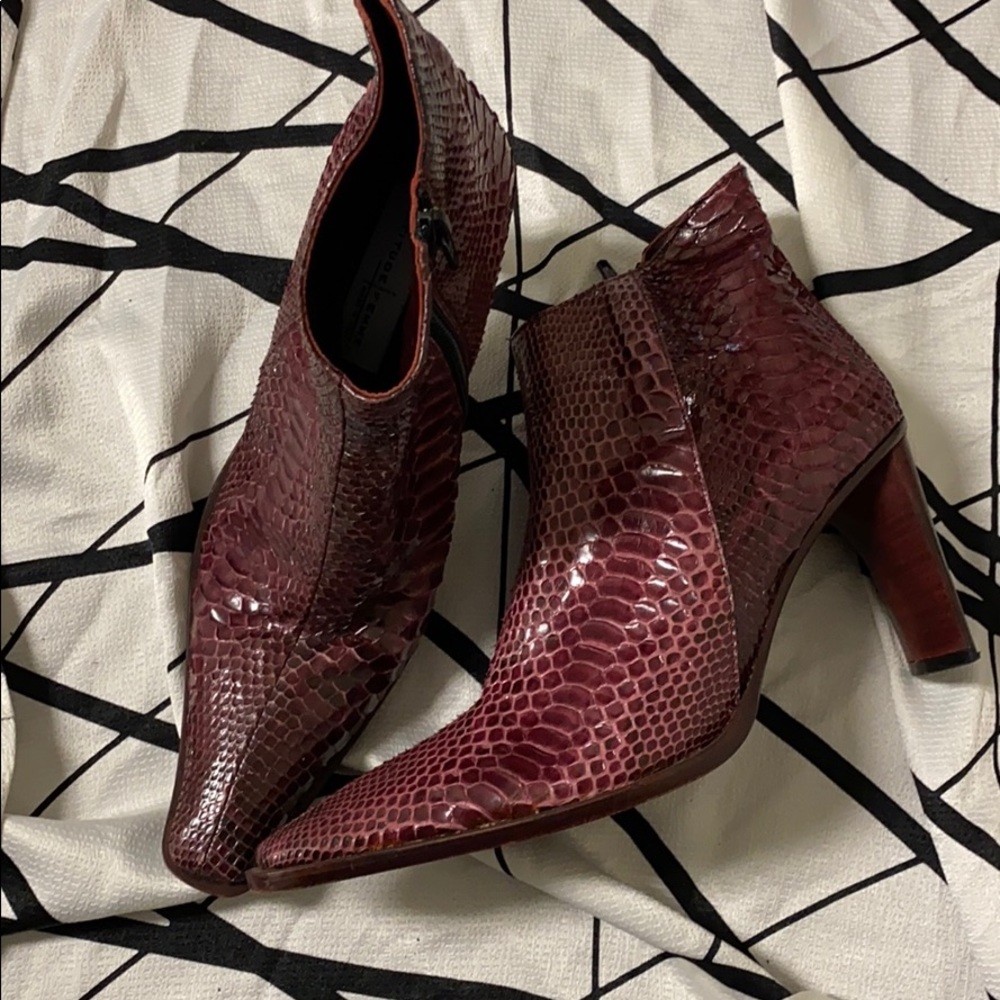 Italian Genuine Snake Skin Dark Pink Booties